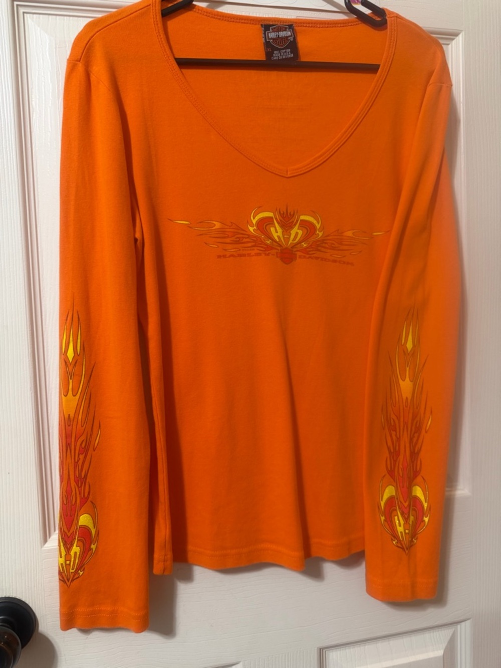 Harley-Davidson Orange Long Sleeve V-Neck Tee w/Flame Graphic